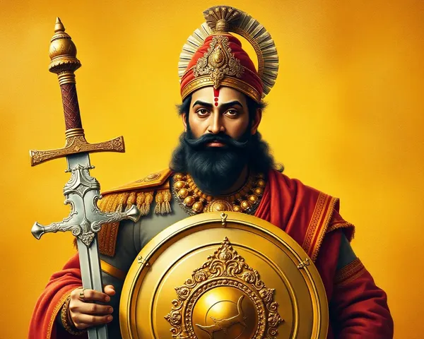Majestic Shivaji PNG background with sword and shield proudly displayed.