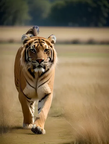 Majestic Tigon Runs Through Field of Tall Grass with Flowing Mane