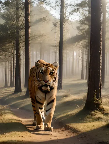 Majestic Tigon in Misty Forest with Glowing Stripes