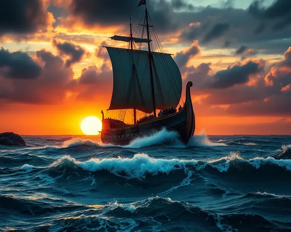 Majestic Viking Longship Battles Stormy 4K Seascape at Sunset