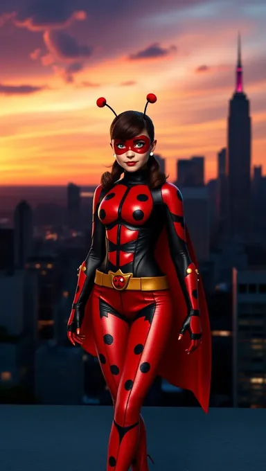 Marinette Dupain-Cheng as Miraculous Ladybug at Sunset Skyline