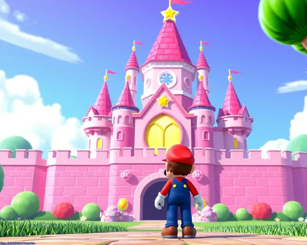Mario Stands Before Princess Peach's Castle with Determined Expression