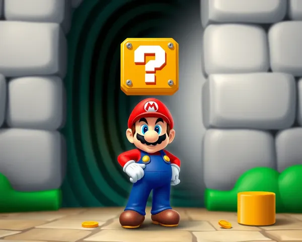 Mario Stands Before Warp Pipe with Question Mark Block and Coins