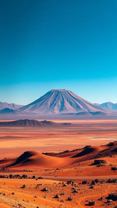 Mars Landscape with Olympus Mons Volcano in Background