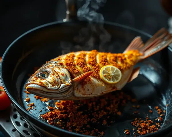 Masala-Crusted Fish in Sizzling Hot Skillet Shot