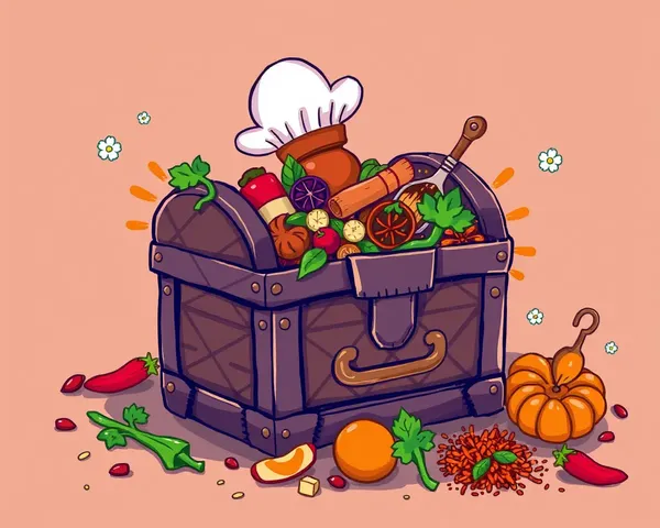Masala-Themed Treasure Chest with Colorful Spices Illustration