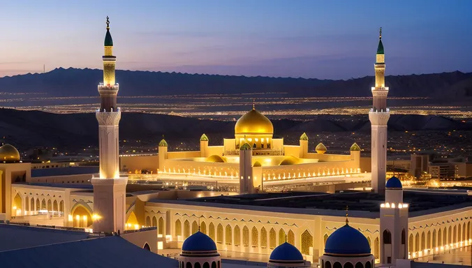 Masjid Nabawi Minarets with Cityscape Background