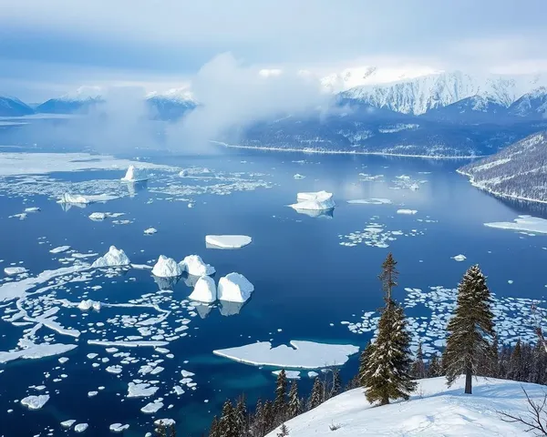 Massive Frozen Lake with Icebergs