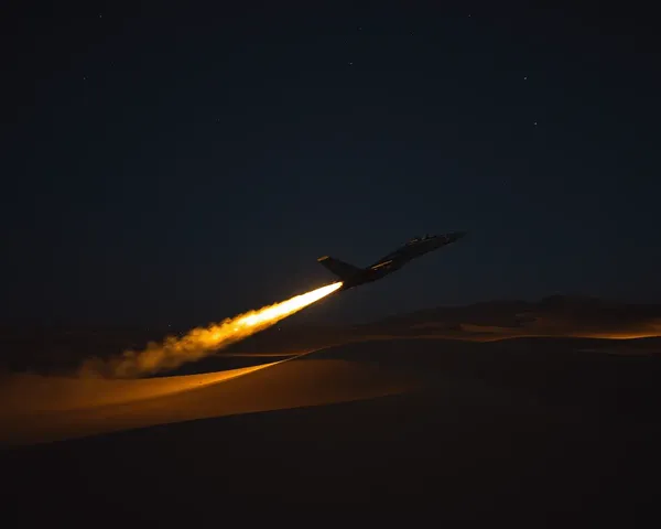 Maverick's F-18 Hornet Flies Low Over Desert Landscape with Fire and Smoke