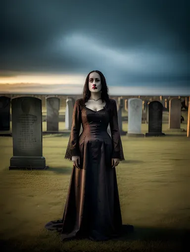 Melancholic Female Vampire in Abandoned Graveyard