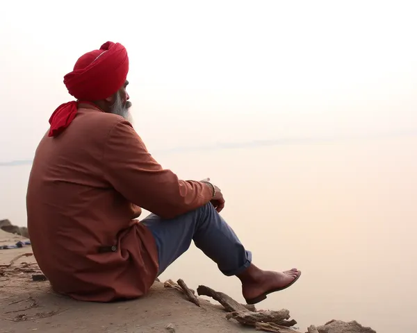 Melancholic Punjabi Man Stares at Distant Horizon