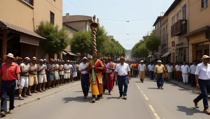 Men Carry Karaga Pole through Village Streets