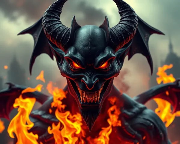 Menacing Black Devil in Fiery Apocalyptic Background Wallpaper