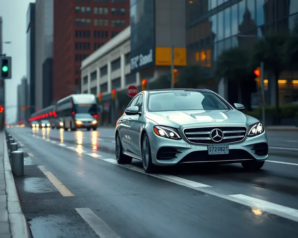 Mercedes-Benz E-Class Sedan Rainy City Street 4K iPhone Wallpaper