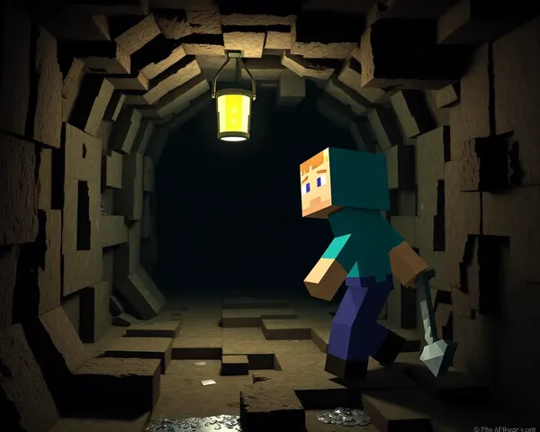 Minecraft Steve Explores Abandoned Mineshaft with Pickaxe and Lantern