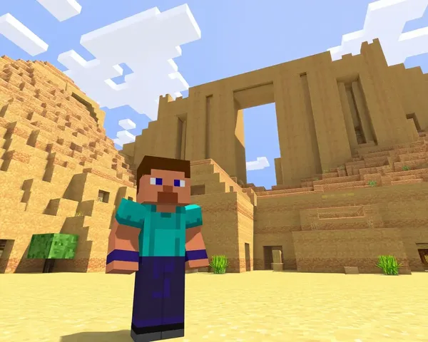 Minecraft Steve in Desert Biome with Giant Sandstone Structure