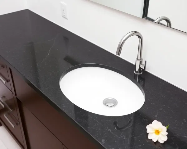 Minimalist Bathroom with Black Galaxy Granite Sink and Countertop
