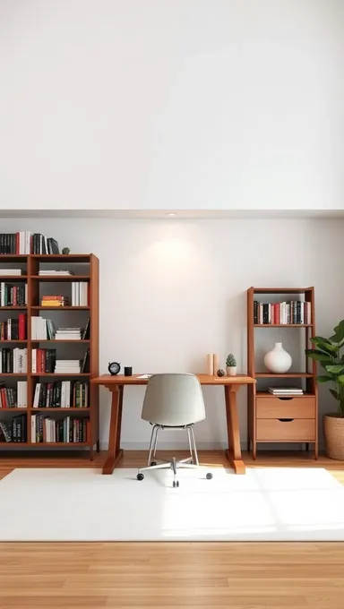 Minimalist Home Office with Normal Wall and Bookshelf