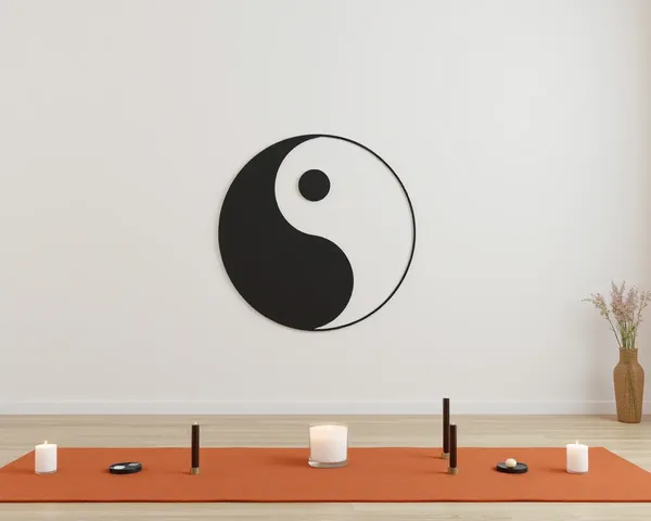Minimalist Room with Large Yin Yang Symbol and Candles