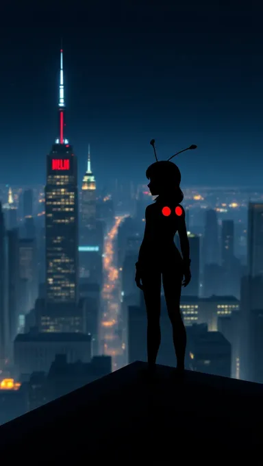 Miraculous Ladybug Silhouette on Rooftop at Night