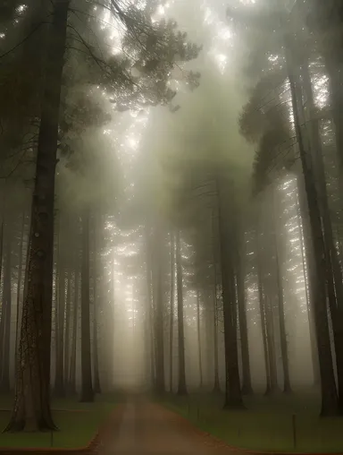 Misty Bava Forest Towering Trees Faint Light Fog
