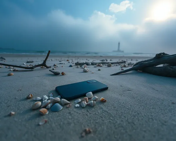 Misty Beach with iPhone 11 Pro and Seashells