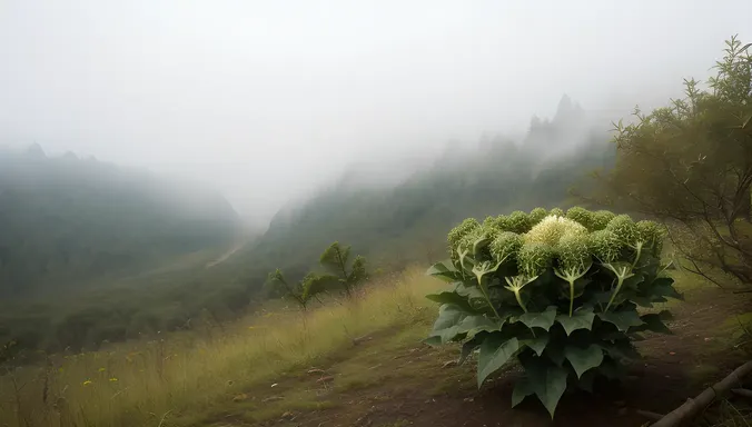 Misty Datura Plant in Moody, Overgrown Forest