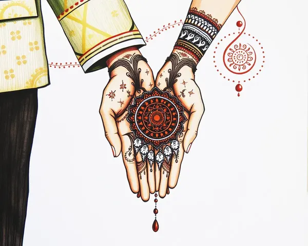 Mixed-Media Art of Couple Holding Mangal Parinay Patrika with Henna