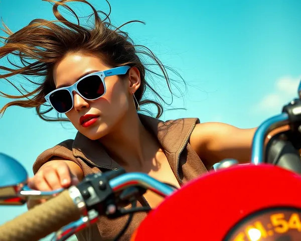 Model Wears Sexxxy Sunglasses Riding Motorcycle with Windy Hair