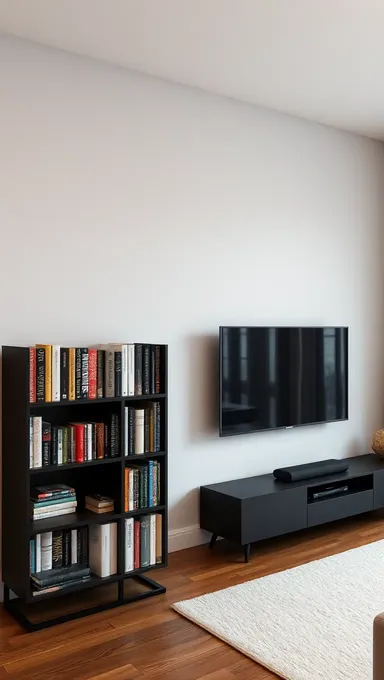 Modern Apartment Living Room with Normal Wall and Sleek Bookshelf