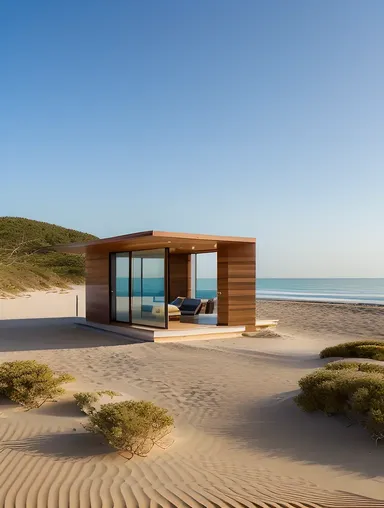 Modern Beach Stilt House with Waves Crashing