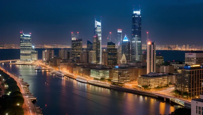 Modern Cityscape Hostel Background with Skyscrapers and Nightlife