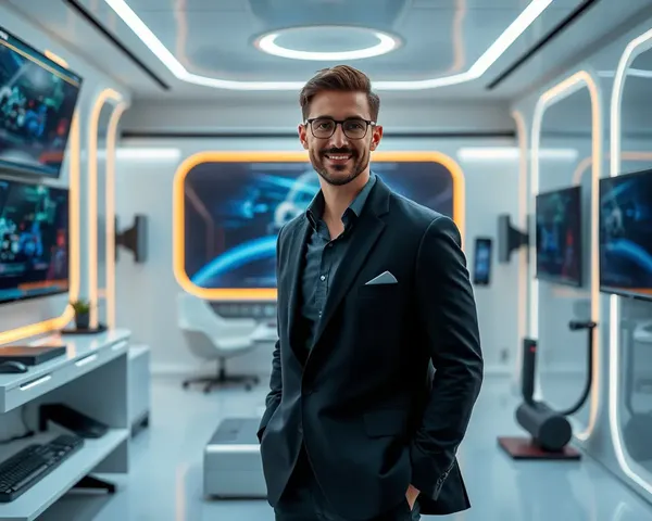 Modern Gentleman in High-Tech Room with 4K Screens