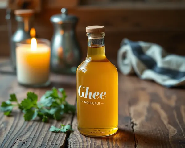 Modern Ghee Bottle Mockup on Rustic Wooden Table