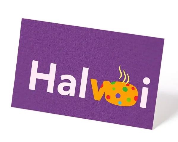 Modern Halwai Visiting Card with Bold Font and Colorful Illustration