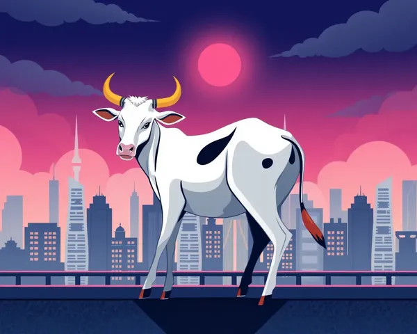 Modern Kamadhenu in Urban Cityscape with Neon Lights.