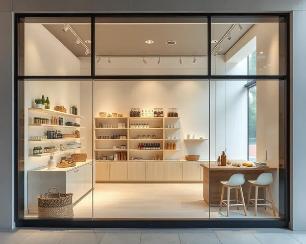 Modern Kirana Store with Glass Facade and Artisanal Products.