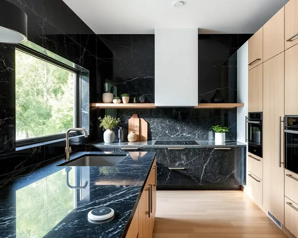 Modern Kitchen Design with Black Galaxy Granite Walls
