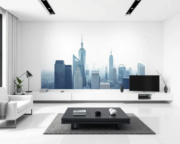 Modern Living Room with Futuristic Cityscape Mockup Free from Clutter