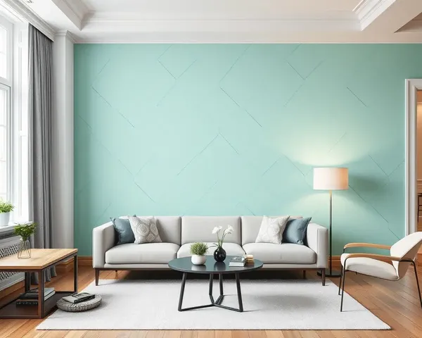 Modern Living Room with Geometric Mint Green Wallpaper