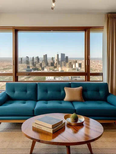 Modern Living Room with Plywood Coffee Table Centerpiece