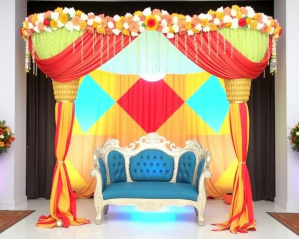 Modern Mandap Decoration Banner with Geometric Pattern and Bright Colors