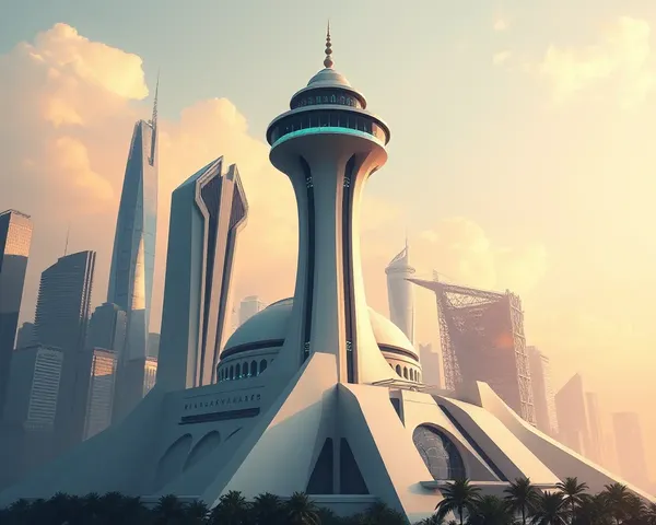 Modern Masjid Minar Concept Art with Cityscape