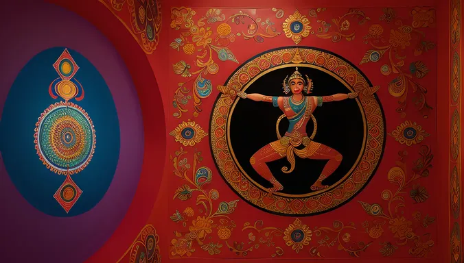 Modern Nataraja on Bold Geometric Wallpaper with Neon Accents