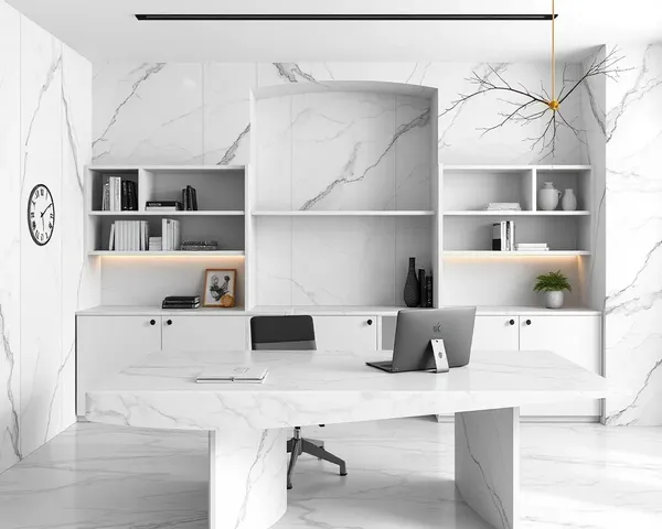 Modern Office with Statuario Marble Desk Texture
