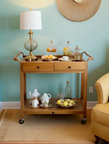 Modern Tea Cart with Variety of Teas and Snacks for Relaxation