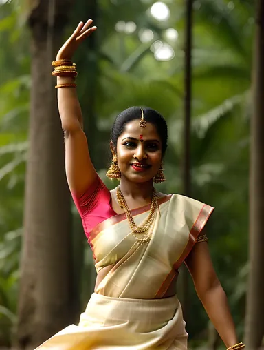 Mohiniyattam Dancer in Kerala Forest Landscape with Lush Greenery