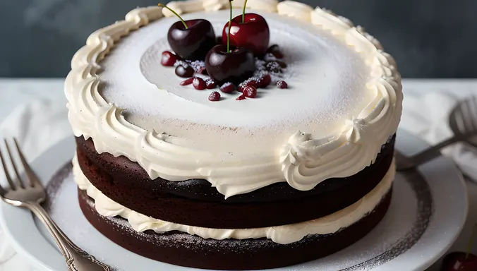 Moist Black Forest Cake Close-Up with Cherry