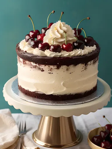 Moist Black Forest Cake with Chocolate Ganache and Cherries