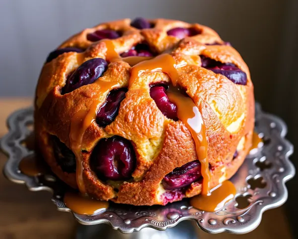 Moist Plum Cake with Caramel Sauce and Whipped Cream